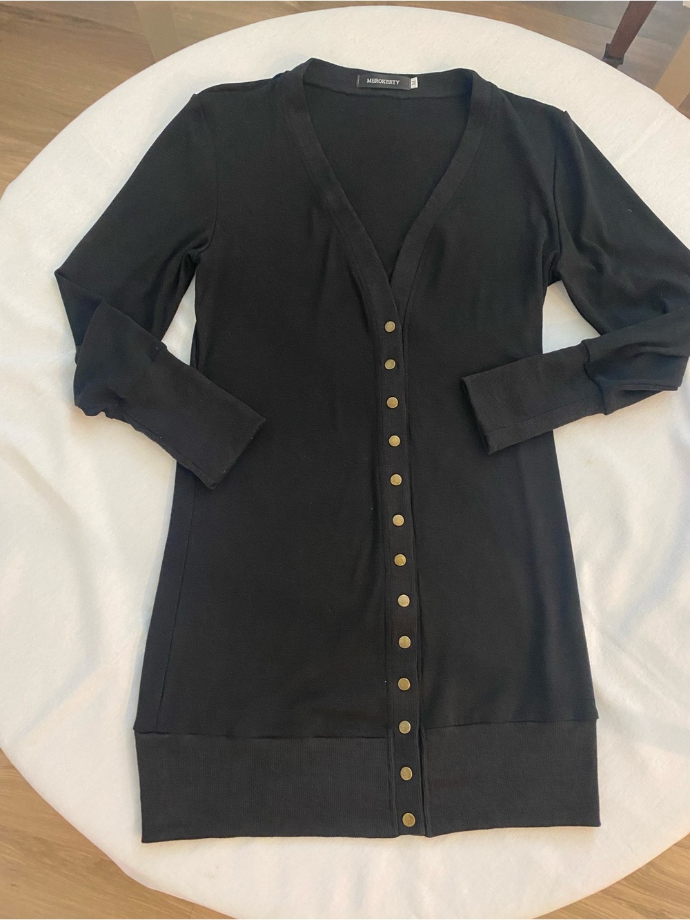 Merokeety Black Long-Sleeve Snap -Front long line cardigan